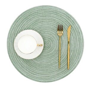 SHACOS Round Braided Placemats Set of 6 Two Tone Bicolor Woven Table Mats 15 inch Washable Dining Table Place Mats for Home Wedding Party, Sage Green White