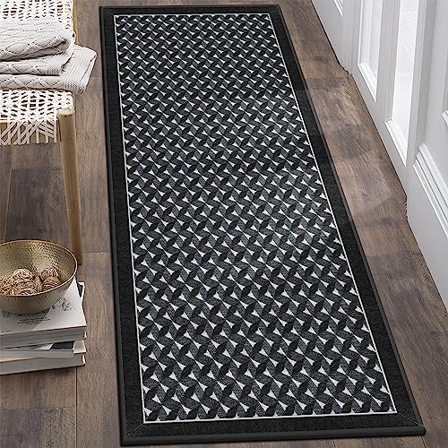 Black and White Non-Slip Rug Runner for Kitchen Area - Non Slip Runner Rug for Hallways 6 Feet, Stylish Low-Pile Runner Carpet, Washable Boho Runner Rugs with Rubber Backing | Size 2' x 6'