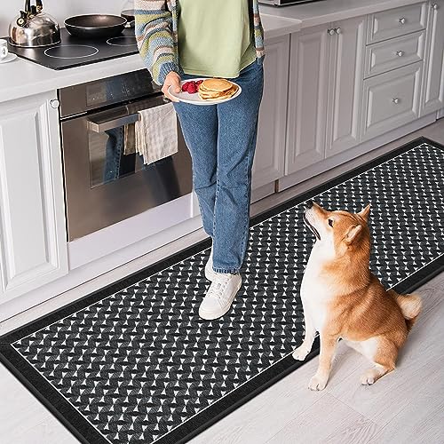 Black and White Non-Slip Rug Runner for Kitchen Area - Non Slip Runner Rug for Hallways 6 Feet, Stylish Low-Pile Runner Carpet, Washable Boho Runner Rugs with Rubber Backing | Size 2' x 6'