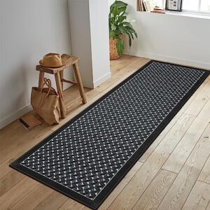 Black and White Non-Slip Rug Runner for Kitchen Area - Non Slip Runner Rug for Hallways 6 Feet, Stylish Low-Pile Runner Carpet, Washable Boho Runner Rugs with Rubber Backing | Size 2' x 6'