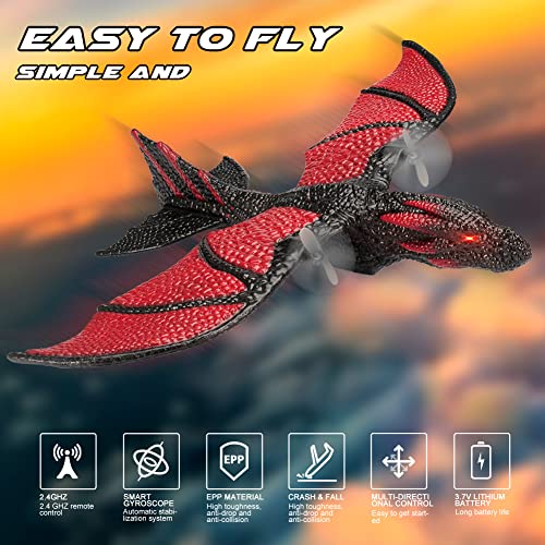 ANTSIR RC Plane for Kids, 2 Channel Remote Control Dragon Airplane with Gyro System, Flying Dino Toy Gift for Beginners Learning to Fly