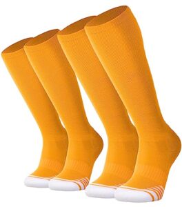 fitrell 2 pack baseball soccer softball socks for kids youth men & women over-the-calf knee high socks, nfl, gold/yellow, medium