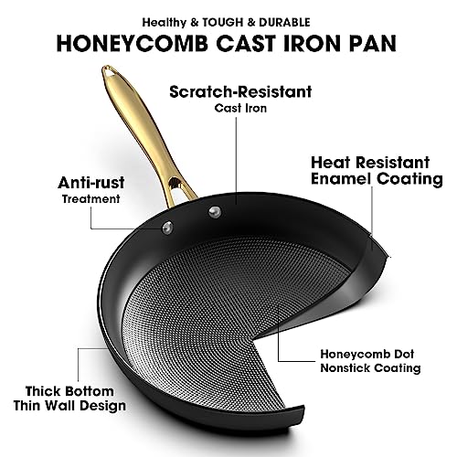 imarku Frying Pan - 8 Inch Non Stick Frying Pan, Long Lasting Cast Iron Skillet Nonstick Pan for Cooking, Honeycomb Nonstick Frying Pan with Stay Cool Stainless Steel Handle, Easy to Clean, Oven Safe