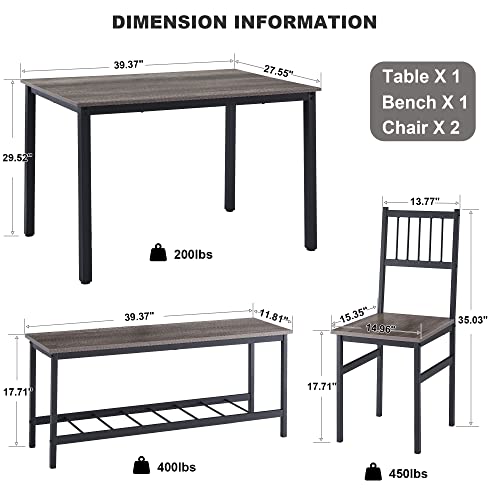 Dining Table Set for 4,Kitchen Table with 2 Chairs & 1 Bench,Wood Breakfast Table Set with Storage Racks for Small Space,Apartment,Dining Room, Home Office