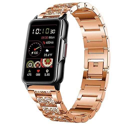 Compatible for Mindrose Smart Watch Bands, Lamshaw Quick Release Women Jewelry Bling Diamond Metal Dressy Strap Adjustable Replacement Strap Accessories Sports Band Compatible for Mindrose H80 1.47 inch Smart Watch Fitness Tracker (Rose Gold)