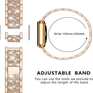 Compatible for Mindrose Smart Watch Bands, Lamshaw Quick Release Women Jewelry Bling Diamond Metal Dressy Strap Adjustable Replacement Strap Accessories Sports Band Compatible for Mindrose H80 1.47 inch Smart Watch Fitness Tracker (Rose Gold)