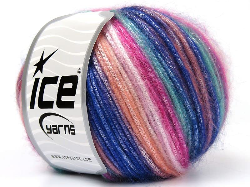 Pool Party - Aqua Blue, Peach, Pink + Picasso Yarn - Fuzzy with Subtle Sheen Yarn, Polyester, Acrylic Blend 50 Gram (1.75 Ounces) 125 Yards