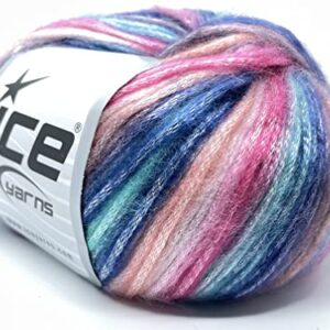 Pool Party - Aqua Blue, Peach, Pink + Picasso Yarn - Fuzzy with Subtle Sheen Yarn, Polyester, Acrylic Blend 50 Gram (1.75 Ounces) 125 Yards