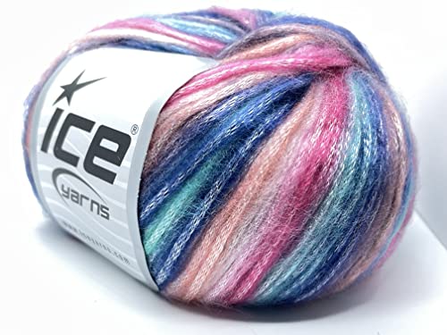 Pool Party - Aqua Blue, Peach, Pink + Picasso Yarn - Fuzzy with Subtle Sheen Yarn, Polyester, Acrylic Blend 50 Gram (1.75 Ounces) 125 Yards