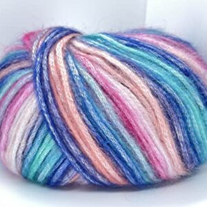 Pool Party - Aqua Blue, Peach, Pink + Picasso Yarn - Fuzzy with Subtle Sheen Yarn, Polyester, Acrylic Blend 50 Gram (1.75 Ounces) 125 Yards