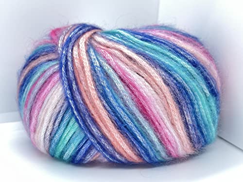 Pool Party - Aqua Blue, Peach, Pink + Picasso Yarn - Fuzzy with Subtle Sheen Yarn, Polyester, Acrylic Blend 50 Gram (1.75 Ounces) 125 Yards