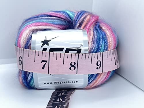 Pool Party - Aqua Blue, Peach, Pink + Picasso Yarn - Fuzzy with Subtle Sheen Yarn, Polyester, Acrylic Blend 50 Gram (1.75 Ounces) 125 Yards