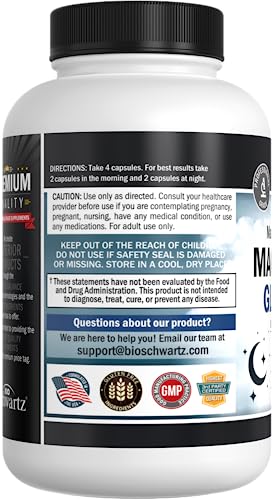 Magnesium Glycinate 500mg Capsules (120 Mini Caps) Maximum Absorption Magnesium Supplement for Nerves Muscles Heart Mood and Sleep Support (Vegan Safe with No Gluten, Soy or GMOs) by BioSchwartz