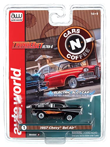 Auto World Thunderjet 1957 Chevrolet Bel Air Street Rod w/Blower (Black) HO Scale Slot Car