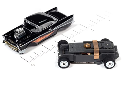 Auto World Thunderjet 1957 Chevrolet Bel Air Street Rod w/Blower (Black) HO Scale Slot Car