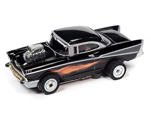 Auto World Thunderjet 1957 Chevrolet Bel Air Street Rod w/Blower (Black) HO Scale Slot Car