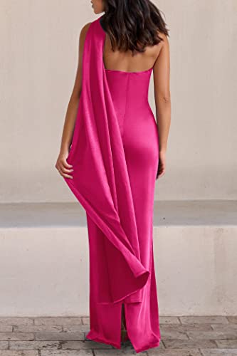 PRETTYGARDEN Women's Maxi Satin Dress Sleeveless Halter Neck Backless Long Formal Evening Cocktail Dresses (Rose Red,X-Large)