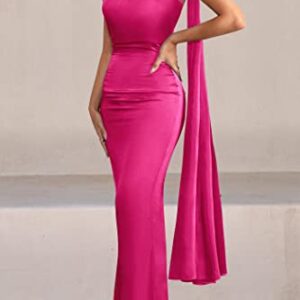 PRETTYGARDEN Women's Maxi Satin Dress Sleeveless Halter Neck Backless Long Formal Evening Cocktail Dresses (Rose Red,X-Large)