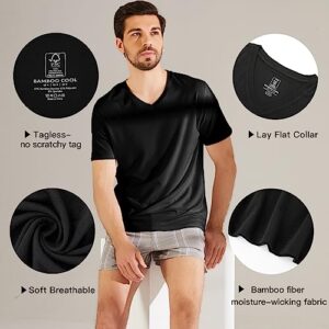 BAMBOO COOL Men's T-Shirts Moisture-Wicking V Neck T-Shirt for Men Multipack Soft Bamboo Viscose Undershirt for Men Black