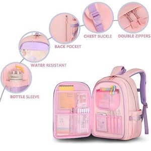 BIBDOO Backpack for Girls, Kids School Bags for Kindergarten and Elementary, Kawaii Bunny Bookbags with Pencil Case