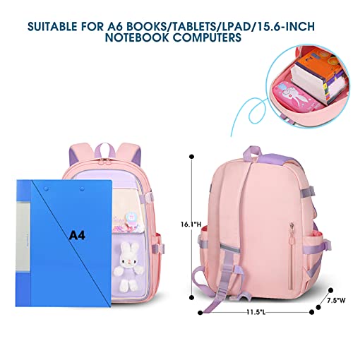 BIBDOO Backpack for Girls, Kids School Bags for Kindergarten and Elementary, Kawaii Bunny Bookbags with Pencil Case