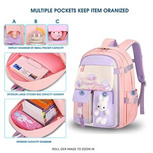 BIBDOO Backpack for Girls, Kids School Bags for Kindergarten and Elementary, Kawaii Bunny Bookbags with Pencil Case