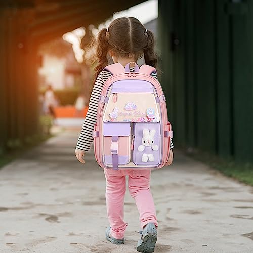 BIBDOO Backpack for Girls, Kids School Bags for Kindergarten and Elementary, Kawaii Bunny Bookbags with Pencil Case