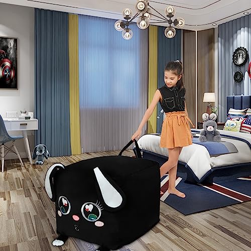 Black Rabbit Bean Bag Chairs for Kids Room Organizer, Stuffed Animal Storage Ideas, Playroom Furniture for Toddler, Velvet Extra Soft, Cover ONLY