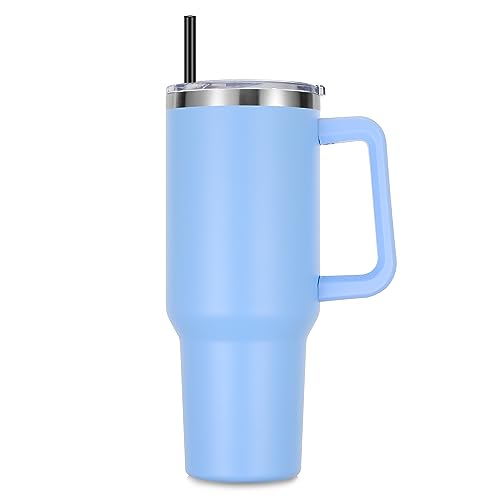 DOMICARE 40 oz Tumbler with Handle and Straw, Stainless Steel Tumbler with Lid and Straw, Reusable Vacuum Insulated Cup, Travel Coffee Mug, Blue, 1Pack