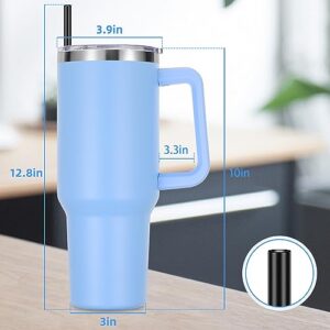 DOMICARE 40 oz Tumbler with Handle and Straw, Stainless Steel Tumbler with Lid and Straw, Reusable Vacuum Insulated Cup, Travel Coffee Mug, Blue, 1Pack