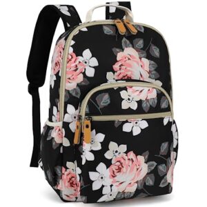 leaper water-resistant floral laptop backpack shouler bag bookbags satchel black