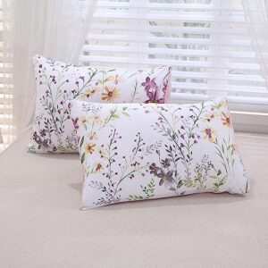 URBONUR Floral Duvet Cover Set King Size 3-Pieces Egyptian Cotton Percale Sateen Bedding Set Garden Shabby Flowers Comforter Cover, Soft Breathable Durable Duvet Covers with Button Closure