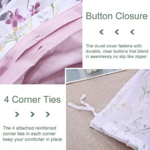 URBONUR Floral Duvet Cover Set King Size 3-Pieces Egyptian Cotton Percale Sateen Bedding Set Garden Shabby Flowers Comforter Cover, Soft Breathable Durable Duvet Covers with Button Closure