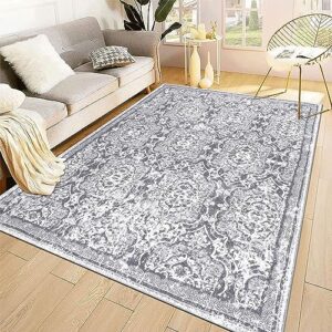 Vaukki Living Room Rug, Vintage Shaggy Soft Laundry Rug, Non Slip Kitchen Area Mat, Washable Farmhouse Bedroom Area Carpet for Bathroom, Kitchen and Kidsroom(4'x6', Grey)