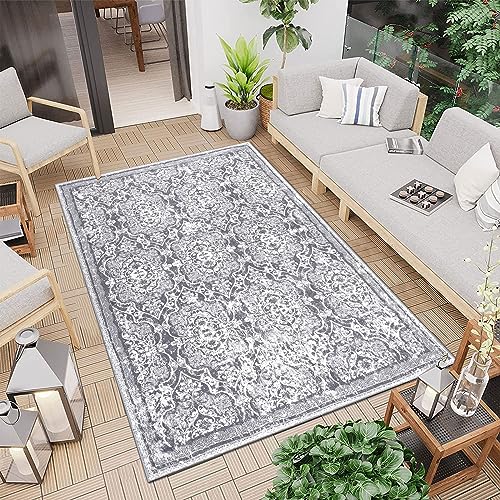 Vaukki Living Room Rug, Vintage Shaggy Soft Laundry Rug, Non Slip Kitchen Area Mat, Washable Farmhouse Bedroom Area Carpet for Bathroom, Kitchen and Kidsroom(4'x6', Grey)