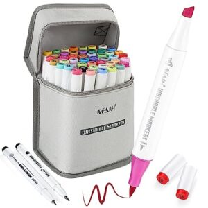 sfaih brush tip water-based markers set 48 colors dual tip water color markers brush tip and chisel tip, art drawing markers for adult coloring books w/ 1 blender (48 water-based colors)
