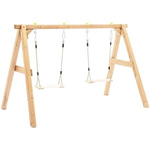 Heavy Duty Wooden Swing Frame for Kids, Upgraded A-Frame Porch Swing Bench Stand for Indoor Outdoor with 2 Pinch Free Belt Swings