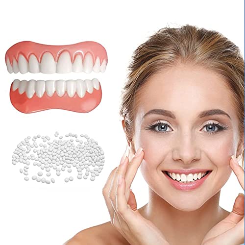 LAMILL 2pcs Upper and Lower Veneer, Dentures for Women and Men, Fake Teeth,Adjustable Temporary Denture