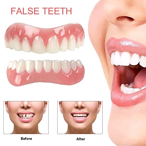 LAMILL 2pcs Upper and Lower Veneer, Dentures for Women and Men, Fake Teeth,Adjustable Temporary Denture