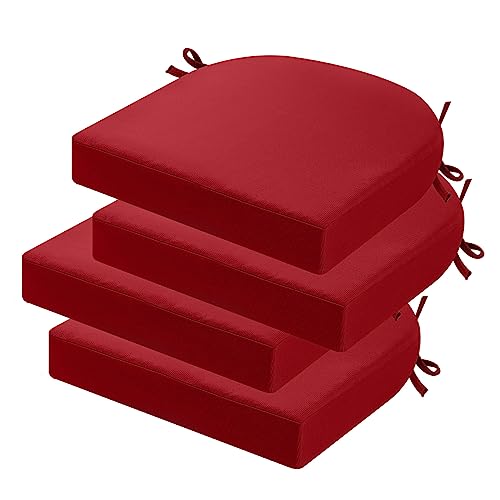 idee-home Outdoor Chair Cushions Set of 4, Thick 3" Patio Chair Cushions for Outdoor Furniture Waterproof with Ties, Outdoor Seat Cushion 17" x 16" x 3" Red