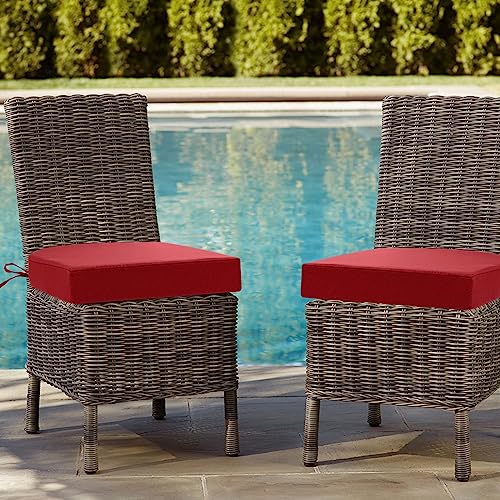 idee-home Outdoor Chair Cushions Set of 4, Thick 3" Patio Chair Cushions for Outdoor Furniture Waterproof with Ties, Outdoor Seat Cushion 17" x 16" x 3" Red