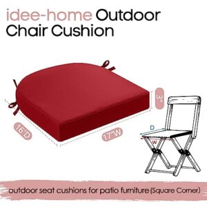 idee-home Outdoor Chair Cushions Set of 4, Thick 3" Patio Chair Cushions for Outdoor Furniture Waterproof with Ties, Outdoor Seat Cushion 17" x 16" x 3" Red