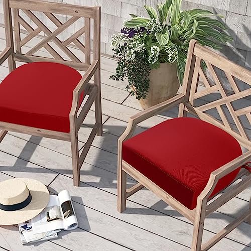 idee-home Outdoor Chair Cushions Set of 4, Thick 3" Patio Chair Cushions for Outdoor Furniture Waterproof with Ties, Outdoor Seat Cushion 17" x 16" x 3" Red