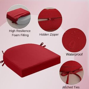 idee-home Outdoor Chair Cushions Set of 4, Thick 3" Patio Chair Cushions for Outdoor Furniture Waterproof with Ties, Outdoor Seat Cushion 17" x 16" x 3" Red