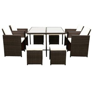 LJMXG 9 Piece Patio Dining Sets Outdoor Space Saving Rattan Chairs with Glass Table Patio Furniture Sets Padded.