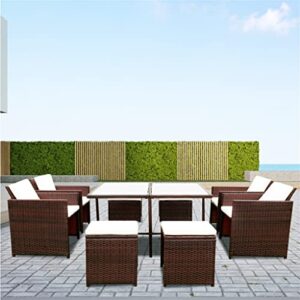 LJMXG 9 Piece Patio Dining Sets Outdoor Space Saving Rattan Chairs with Glass Table Patio Furniture Sets Padded.