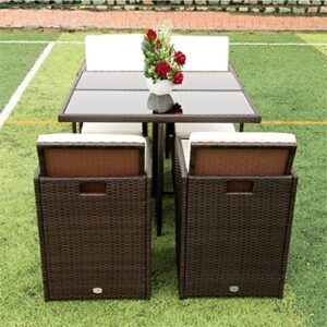 LJMXG 9 Piece Patio Dining Sets Outdoor Space Saving Rattan Chairs with Glass Table Patio Furniture Sets Padded.