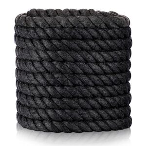 jenaai twisted cotton rope 1 inch x 50 feet triple strand rope soft thick rope black rope for indoor outdoor use, crafts, decoration, plant hanger and more