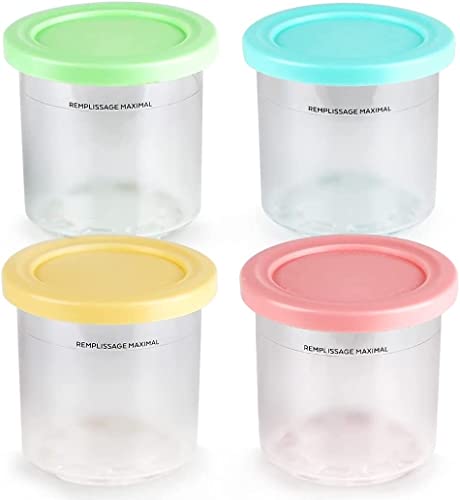 Sduck Containers Replacement Pints and Lids - Compatible with Ninja Creami Pints And Lids NC301 NC300 NC299AMZ Series ONLY (4 Pack - Blue, Pink, Green, Yellow)