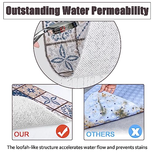 Square Shower Mat 24x24 Inch Non Slip Bath Mat for Inside Shower Loofah Shower Mat for Elderly Soft Textured Foot Massage Pad Bathroom Floor Mat for Wet Area, Without Suction Cups, Quick Drying